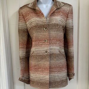 Elegant Ombré Striped Women's Oversized Blazer  - Brown, Red and Tan